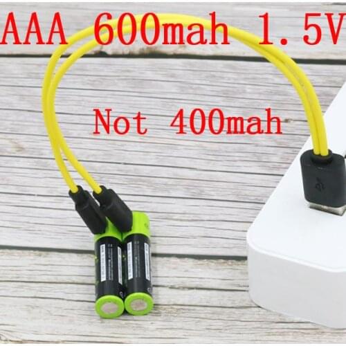 2pcs ZNTER 1.5V AAA usb battery 600mAh li-polymer li-po rechargeable lithium li-ion battery+1 USB cable pack