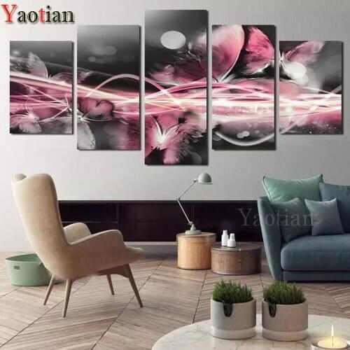 5 Panel Diamond Embroidery Abstract butterfly Diamond Art Diamond Painting Cross Stitch Mosaic,Full Display 5D Decor home