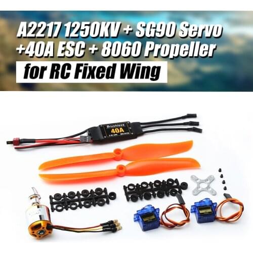 A2217 1250KV Brushless Motor 40A ESC SG90 9G Micro Servo 8060 Propeller Power System Combo for RC Fixed Wing Plane Helicopter