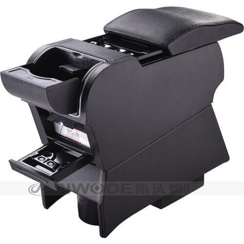 Free Punch Wooden Pu Leather Special Car Armrest Box with 4 USB Hole for Volkswagen Polo Multifunctional Car Hand Box