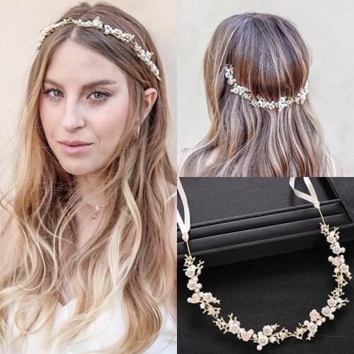 Long Flowers Headbands Luxury Clear Crystal Bridal Hair Vine Pearls Wedding Hair Jewelry Women Crowns Pageant Hairbands