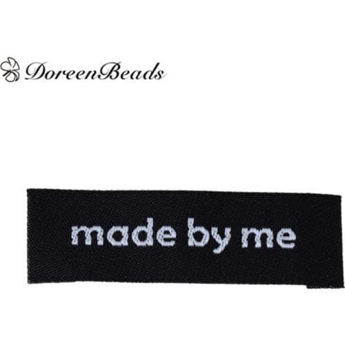 DoreenBeads Terylene Woven Printed Labels DIY Scrapbooking Craft Rectangle Black " made by me " 5x1.5cm ,50PCs