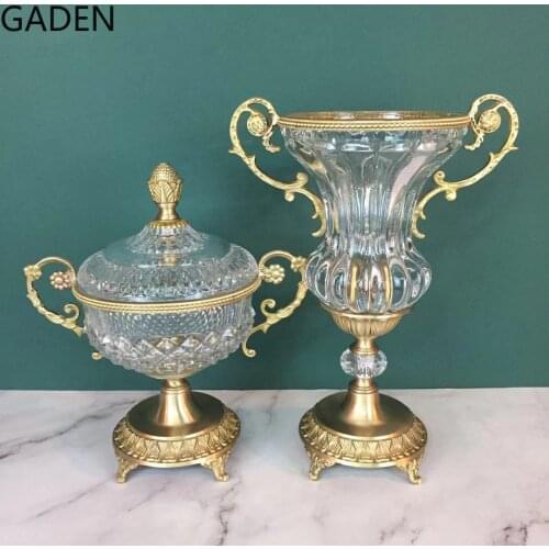 Pure Copper Crystal Vase Candy Box European-style Luxury Decorative Jar Desktop Ornaments Creative Home Decoration Accessories