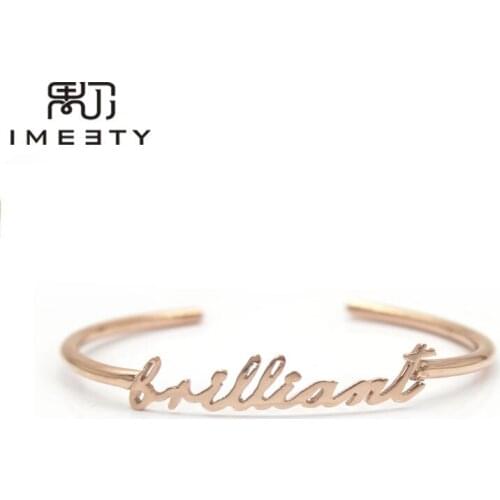 IMEETY dainty bangle jewelry with any name silver tiny name pendant handmade personalized nameplate bangle bracelets for her