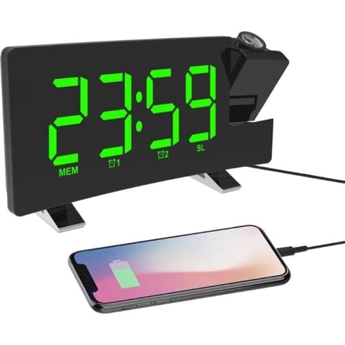 Curved Double Radio Projection Alarm Electronic Clock Snooze Dual Alarm Clock FM Radio Timer Digital Alarm Clock Radio