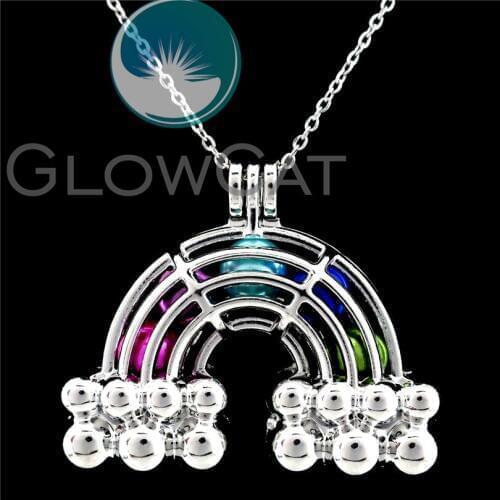 K782 Rainbow Cloud Beads Cage Essential Oil Diffuser Aroma Stone Pearl Cage Locket Necklace Kids Girl Friend Gift