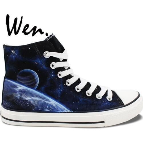 Wen Sneakers Hand Painted Shoes Galaxy Space Nebula Design Custom High Top Women Mens Canvas Sneakers Christmas Gifts Art