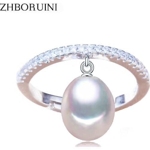 ZHBORUINI 2021 Fine Pearl Ring Jewelry For Women Zircon Rings 925 Sterling Silver Drop Shape Natural Freshwater Pearl Gift