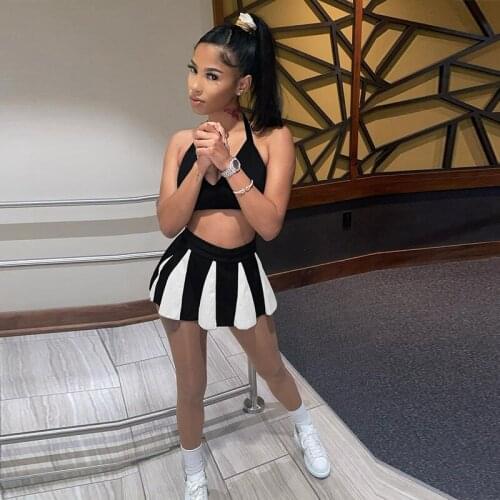 TNNAOFF Summer Two Piece Swimming Set for Women Backless Bandage Breast Wrap Sexy Patchwork Mini Skirts Beachwear Matching Sets