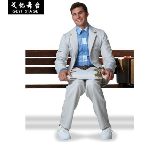 Forrest Gump Costume Cosplay Halloween Dress Adult Men Grey Suit Inspirational Gump Shirt Party Fancy Movie Uniform