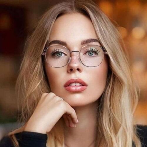 Round Cat Eye Anti Blue Light Metal Optical Glasses Frames Prescription Women Fashion Computer Eyeglasses 50451
