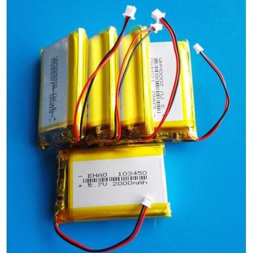 5 pcs 3.7V 2000mAh lipo polymer lithium Rechargeable battery + jst 1.25mm 2pin plug 103450 for MP3 GPS navigator DVD