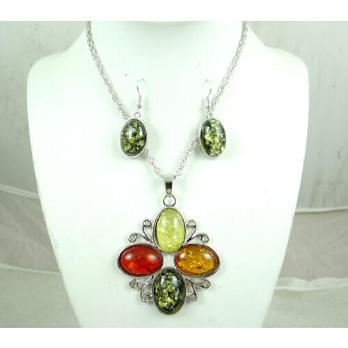 Fashion Precious Modernist teardrop golden honey pressed Ambers Pendant Necklace earring jewellery making sets Free shipping A12