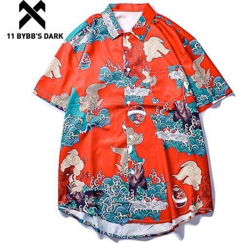 11 BYBBS DARK Japanese Style Full Letter Print Men T Shirts 2019 Summer Hip Hop Casual Hawaii T Shirts Short Sleeve Streetwear