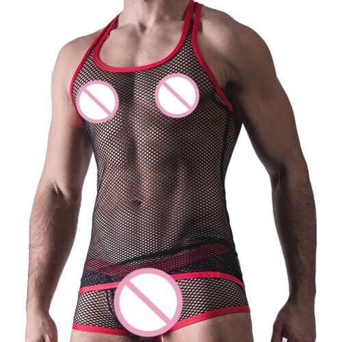 Mens Underwear For Sex Gay Transparent Mesh Lingerie Perspective Sleeveless Tank Top Casual Gym Muscle Vest For Sex Porno
