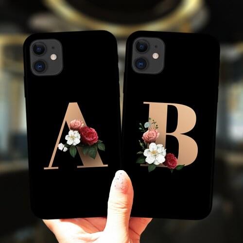 Flower Custom 26 English Initial Letters Phone Case For iPhone 12 Mini 11 Pro Max 8 7 X XS XR SE 2 Cover Soft Silicone Fundas