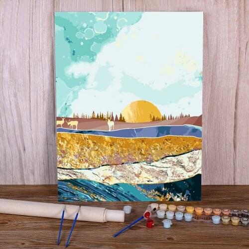Landscape Mountain Sunrise DIY Painting By Numbers Complete Kit Oil Paints 50*70 Oil Painting Wall Decoration For Handicraft