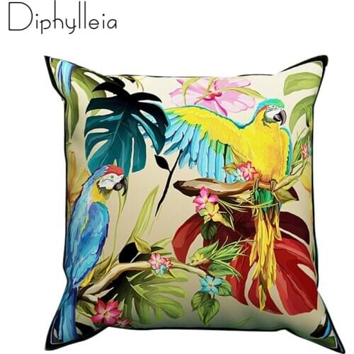 Diphylleia Cushion Cover Tropical Jungle INS Plants Flowers Birds Print Super Soft Velour Pillowcase For Living Room Sofa Bed