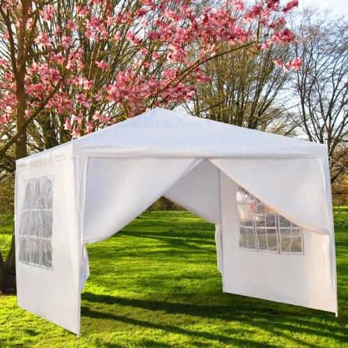 3 x 3m Single Tent Four Sides Portable Home Use Waterproof Tent with Spiral Tubes White Portable Upgrade Outdoor Gazebo