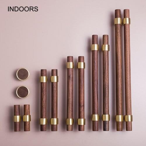 Original Design Nordic Walnut Beech Brass Handle Furniture Cabinet Closet Door Double Hole American Long Handle Drawer Pulls