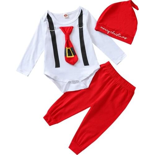 Citgeett Autumn Christmas Infant Baby Boys Girls Casual Clothes Set Long Sleeve Romper Elastic Waist Pants Cap Xmas Suit