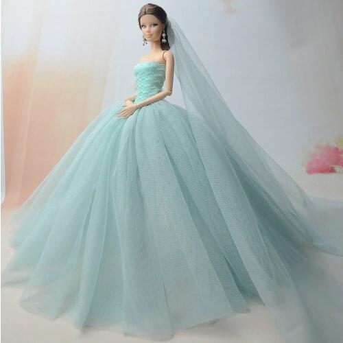 Doll Dresses High Quality Long Tail Evening Gown Clothes Wedding Dress +Veil For Barbie Doll 1:6 Doll Accessories Kids Toy