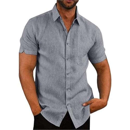 QNPQYX Mens Casual Blouse Cotton Linen Shirt Loose Tops Short Sleeve Tee Shirt Spring Autumn Summer Casual Handsome Men Shirts