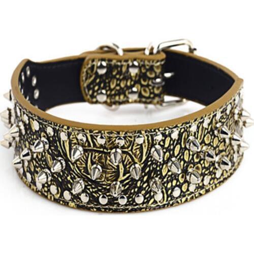 Luxurious Spiked Studded Dog Collar Padded PU Leather Collars for Medium Large Dogs Neck Strap