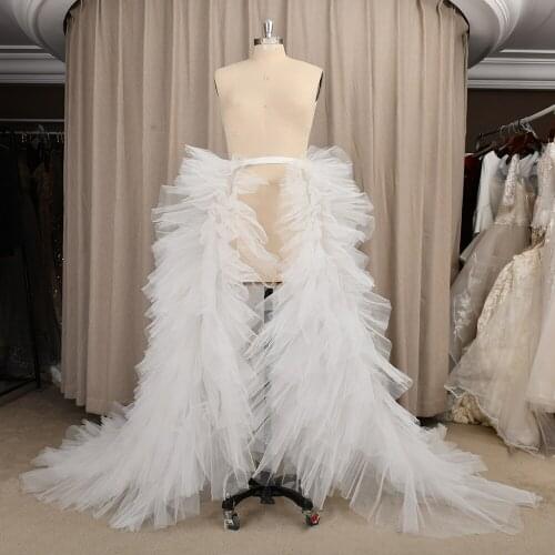 Detachable Pleated Tulle Wedding Skirt Overskirt Overlay Custom Made Fluffy Long Train Puffy Half Dress For Bridal Gowns