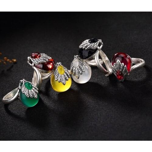 Silver restoring ancient ways ms xiangyun inlay chalcedony pomegranate red blue sandstone with sterling silver ring