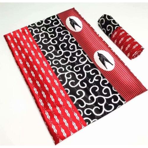 SJ African Silk Fabric High Quality 4 yards Silk + 2 Yards Chiffon Fabric African Wax Print Style Elastic Fabric For Dress M1-61