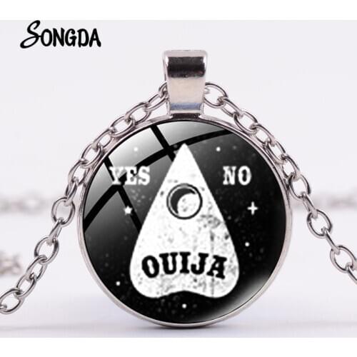 Dark Series Glass Round Necklace WITCH Star Moon OUIJA YES or NO Weirdos Mister Long Chain Necklaces Halloween Party Gift