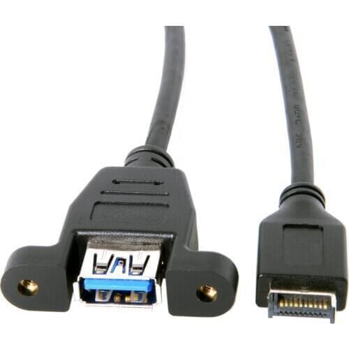 USB 3.0 Type-A Female to USB 3.1 Front Panel Header Extension Cable 50cm Panel Mount Type