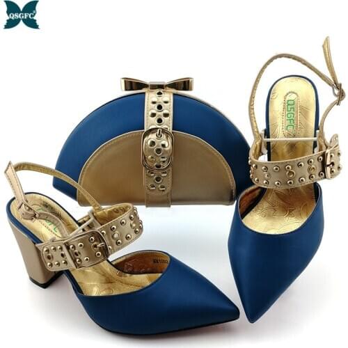 African Hot Selling Italian Design 2021 Royal Blue Color Nigerian Fashion Classic Style Party Wedding Ladies Shoes and Bag Set