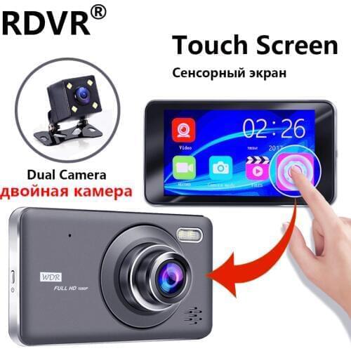 2019 New 4" Dual Lens dash cam Recorder FHD 1080P car dvr Touch Screen IPS Video registrator Parking Monitor with Rear Camera