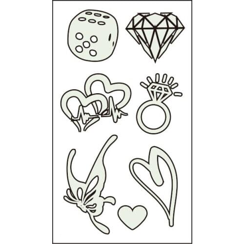 Waterproof Temporary Luminous Tattoo Sticker Love Heart Butterfly Diamond Ring Dice Flash Tatoo Fake Tatto for Kids Women Men