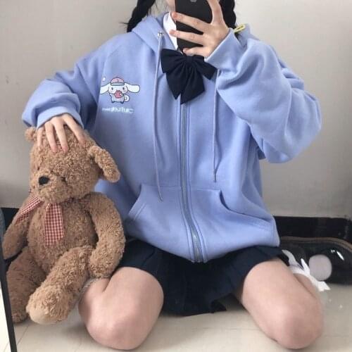 Anime Print Hoodie Women Long Sleeve Cute Print Plus Velvet Sweatshirt women Winter Kawaii Fashion Zip Up Hoodie Women