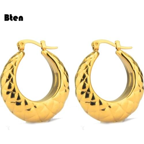 BTEN Gold Silver Color Stainless Steel Hoop Earrings for Women Small Simple Round Circle Huggies Ear Rings Steampunk Accessories