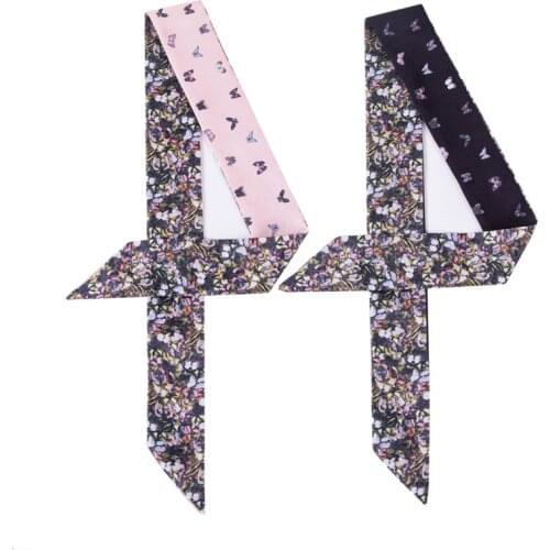 Ladies silk scarf small butterfly floral satin headscarf tightly wrapped hand bag handle ribbon fashion headband