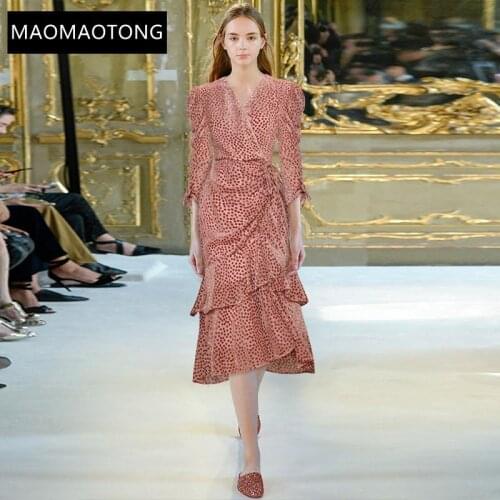 Fashion Designer Dress Spring Autumn Womens Velvet Dress V Neck Dot Ruched Cascading Ruffle Asymmetrical Dresses