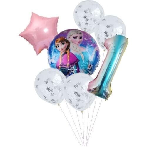 1set Frozen Aluminum balloon Blue snowflakes and confetti Latex balloon set Adult and kids birthday party decoration Balloon set