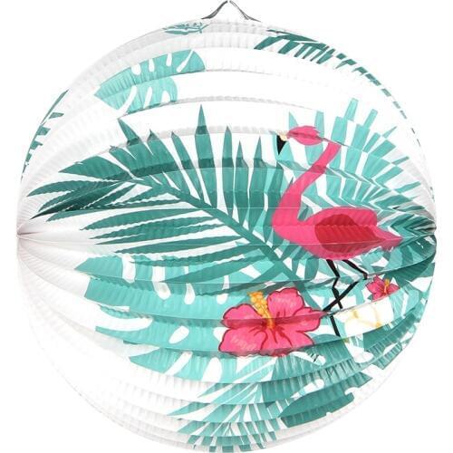 1pc 23cm Palm Leaves Flamingo Printed Accordion Pleated Paper Lanterns Tropical Luau Wedding Birthday Shower Summer Party Decor