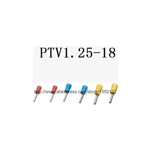 1000pcsPTV1.25-18 Current 19A/AWG22-16 0.5-1.5mm2/Dia. 1.9mm/Length 28mm Insulated Pin terminal Electrical Crimp Connector Spade