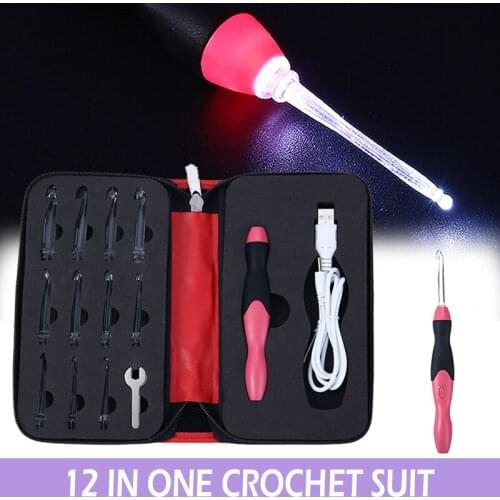12 In 1 USB Crochet Hook Set Light Up Crochet Hook Set Knitting Needles Weave Sewing Needles Tools