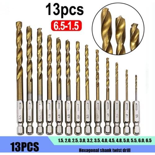 13PCS Hexagon Shank Drill Bit Electric Screwdriver Drill Bit Electric Screwdriver Drill Bit 1.5-6.5mm