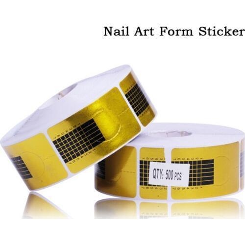 500pcs/roll Nail Art Guide Form Sticker,Square Paper Golden Acrylic UV Gel Polish Stylish Tips Extension Nail Tool for Manicure