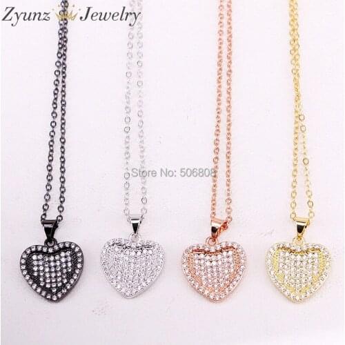 6PCS ZYZ330-2904 New Fashion Necklace With Zirconia Micro Paved Heart Women Pendant Necklaces For Party Jewelry
