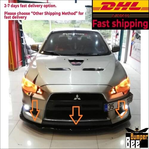 For Mitsubishi Lancer Evo Accessories Car Front Bumper Lip 3 pcs Black Diffuser Body Kit Spoiler