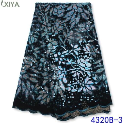 Big African Velvet Lace Fabric Sequin Lace Fabric High Quality French Nigerian Mesh Lace Fabric for Party 5 Yards APW4320B