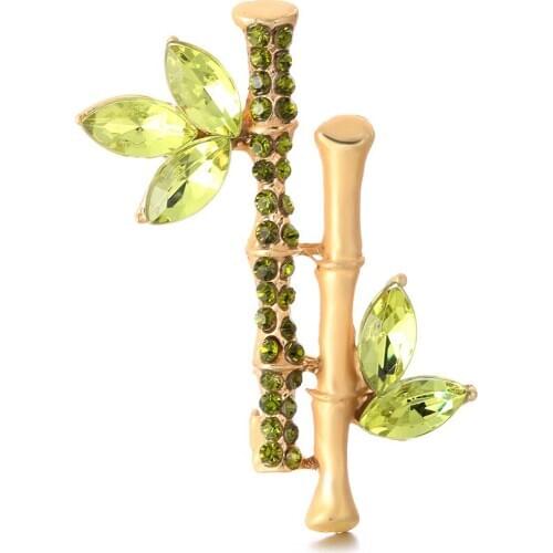New Fashion Chinese Style Bamboo Brooch Badge Brooch Alloy Diamond Crystal Brooch Golden Bamboo Plant Brooch Clothing Accessorie